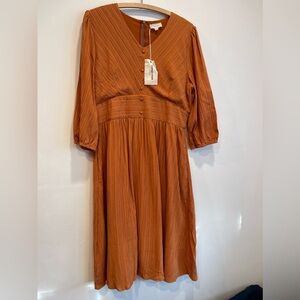 NWT Rust Colored Pleated Midi Dress